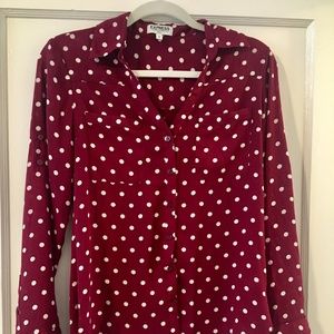 Express Portofino Slim Fit- Dark Red Polka Dot